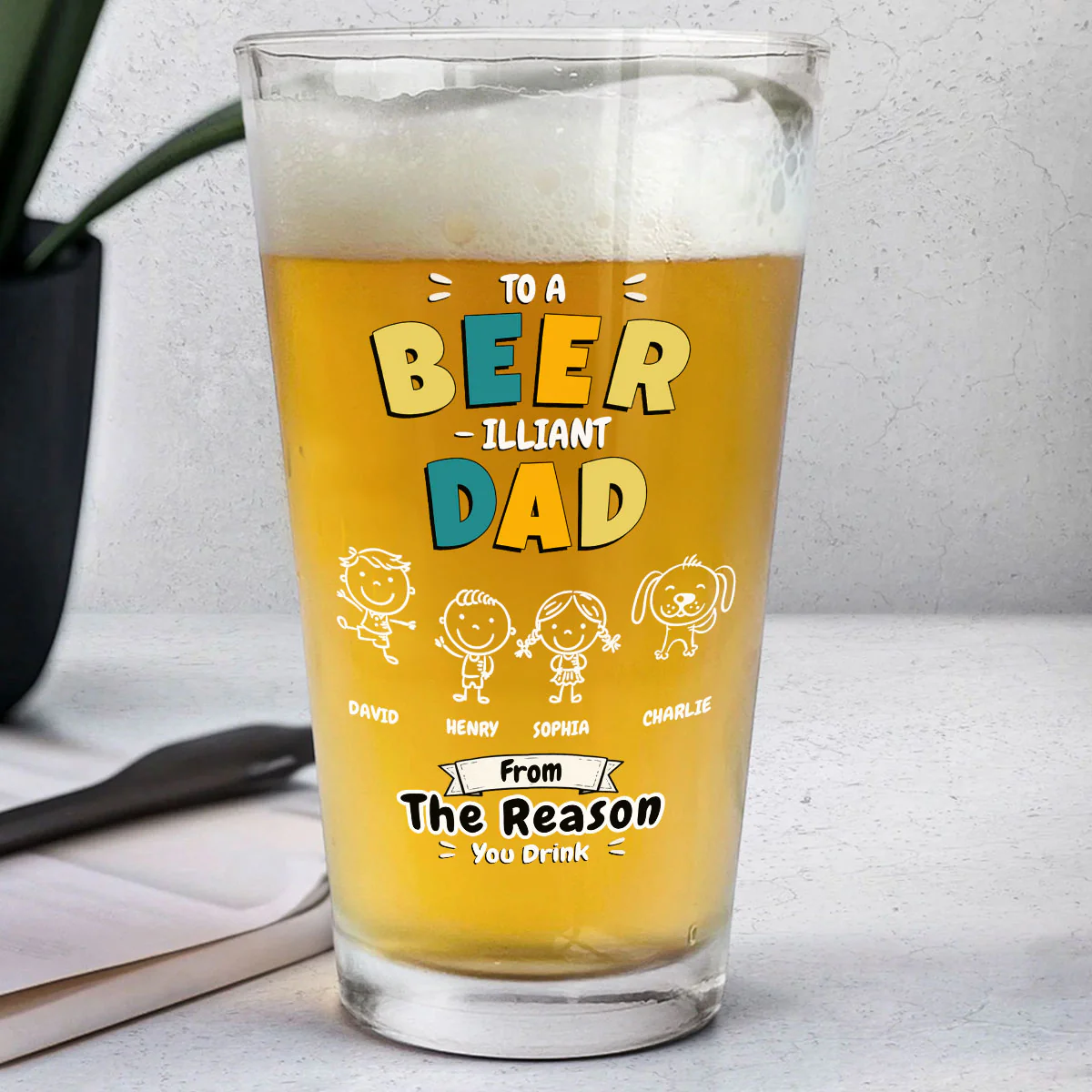 Beerilliant Dad - Personalized Custom Beer Glass - Image 3