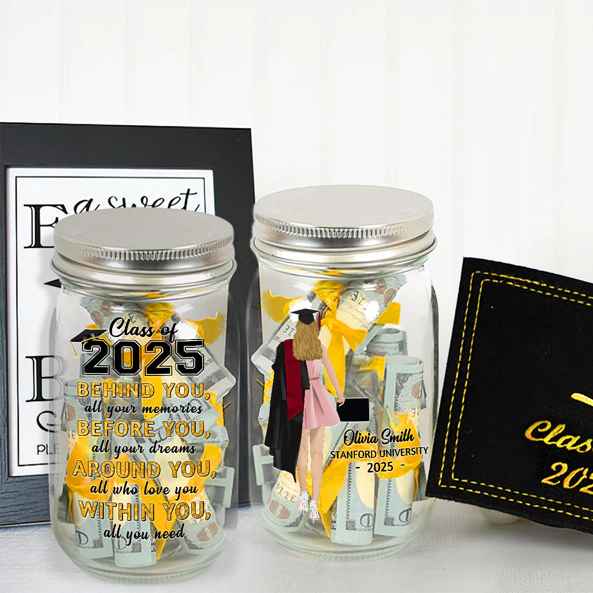 Behind You  All Your Memories - Personalized Custom Graduation Mason Jar Light - Image 3