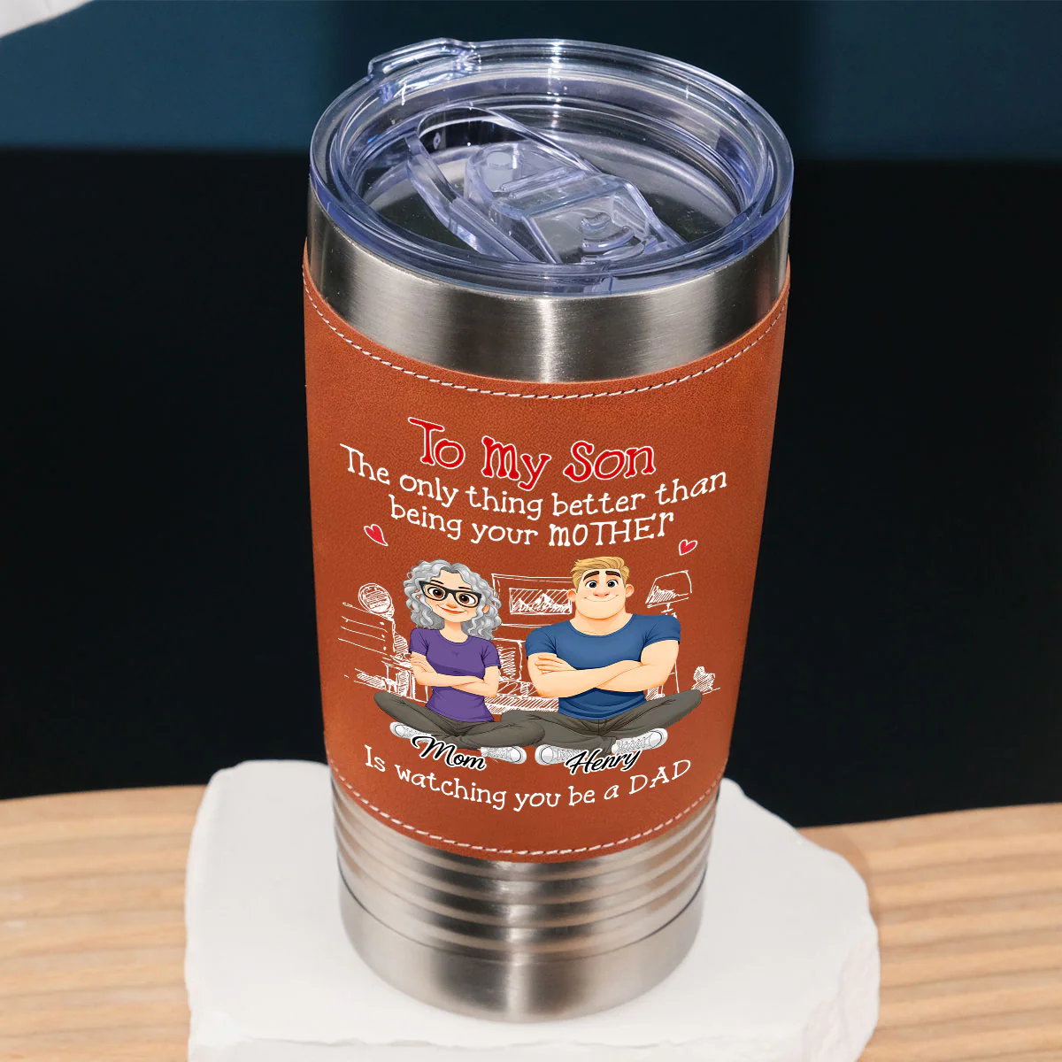 Being A Dad - Personalized Custom Leather Tumbler - Image 2