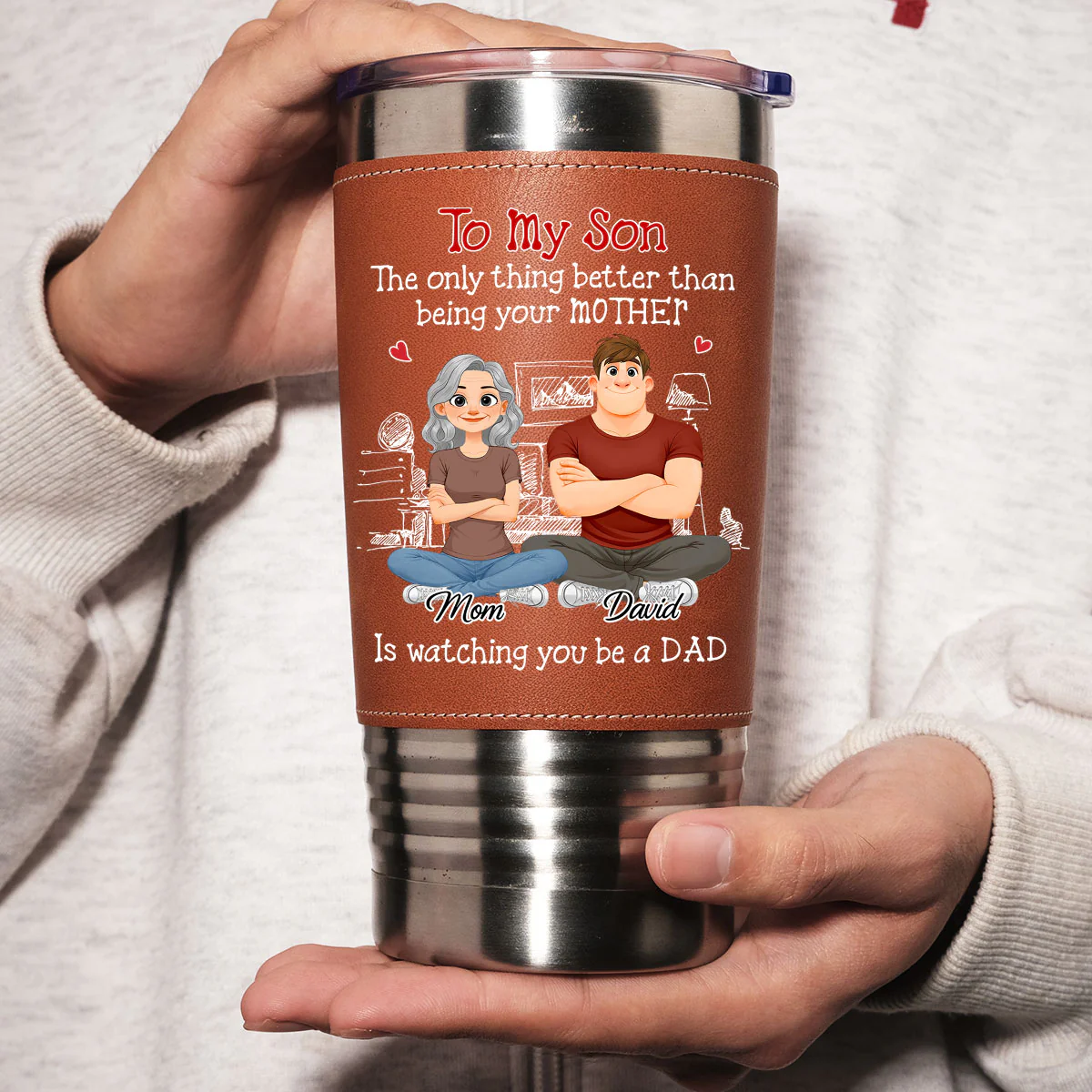 Being A Dad - Personalized Custom Leather Tumbler - Image 4