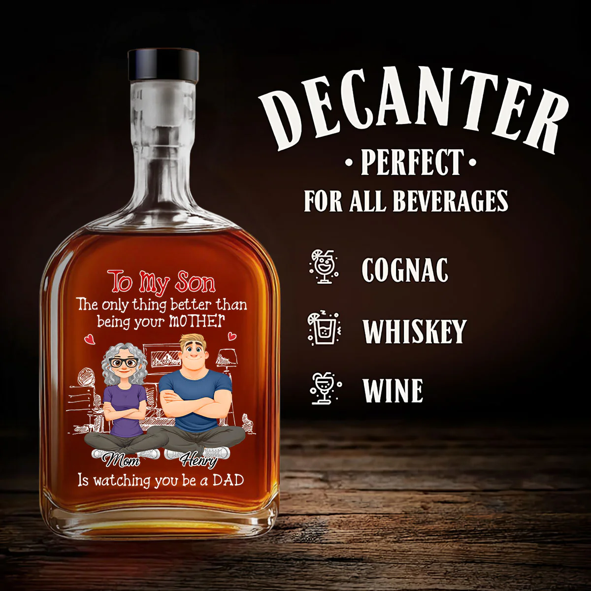 Being A Dad - Personalized Custom Spirits Decanter - Image 4