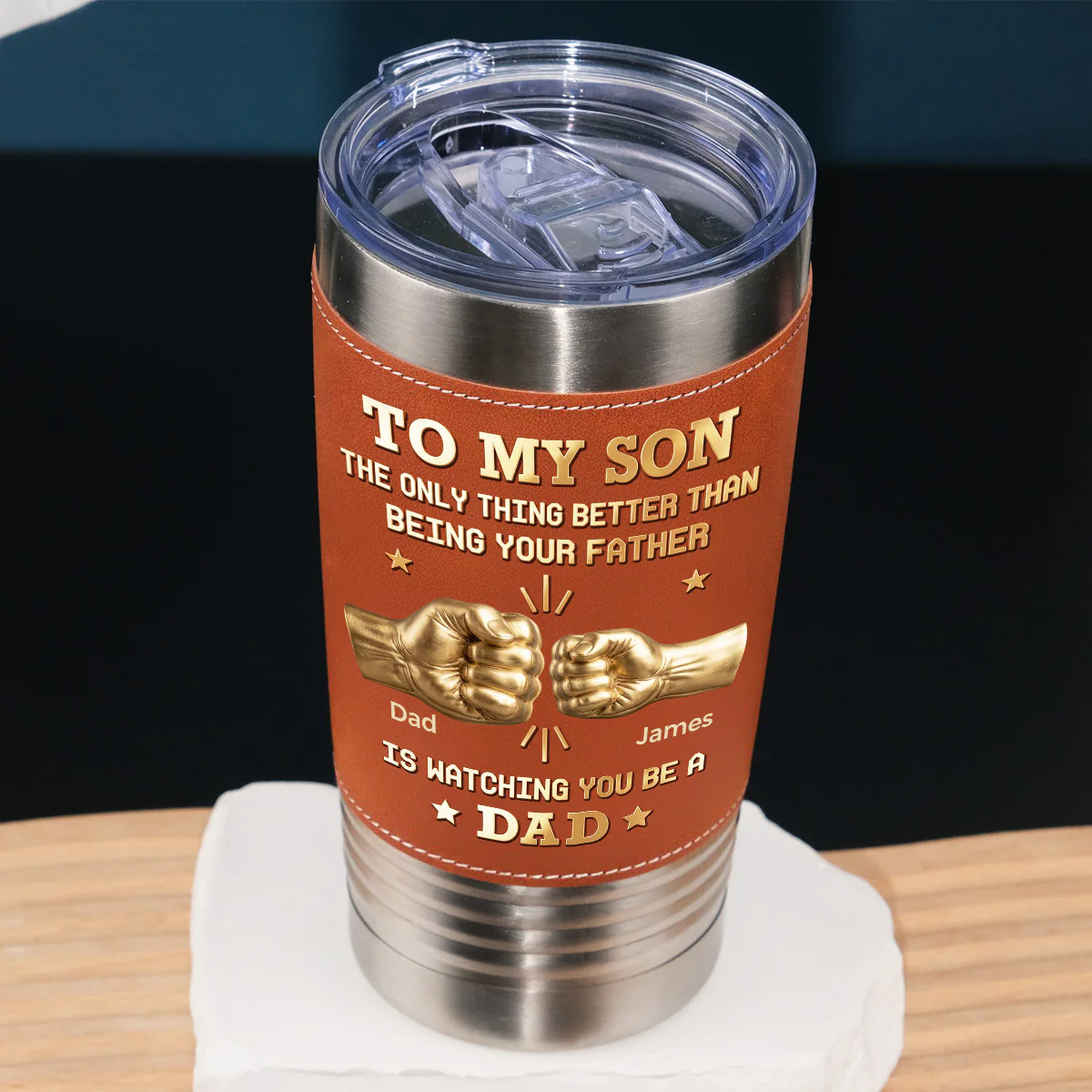 Being A Good Dad - Personalized Custom Leather Tumbler - Image 2