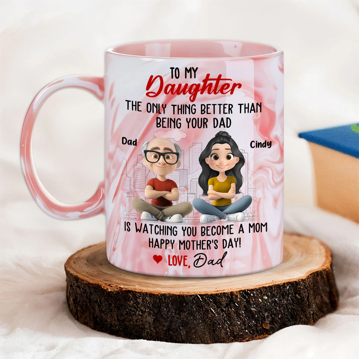 Being Your Dad Is Wonderful - Personalized Custom Pink Marble Mug - Image 3