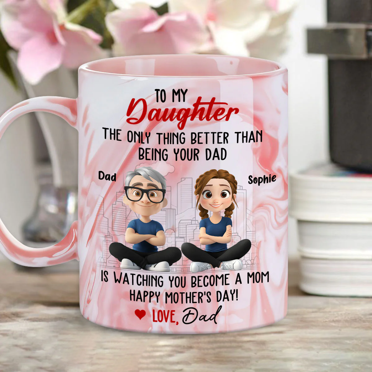 Being Your Dad Is Wonderful - Personalized Custom Pink Marble Mug - Image 4
