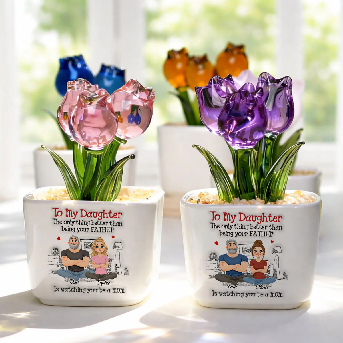 Being Your Father - Personalized Custom 3D Inflated Effect Glass Everlasting Tulips - Image 4