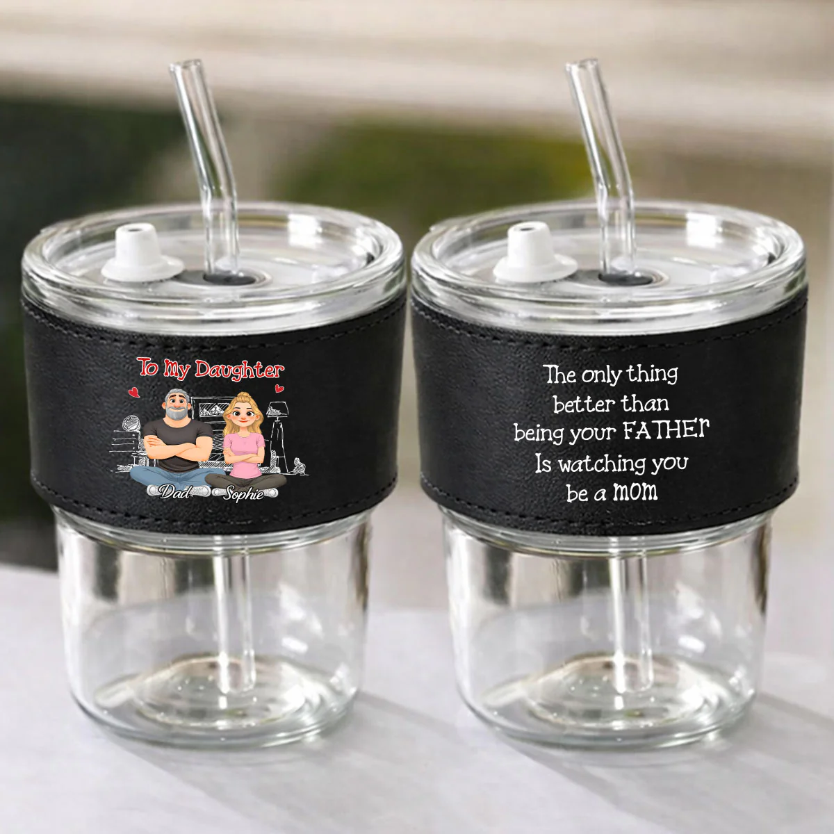 Being Your Father - Personalized Custom Leather Glass Cup - Image 2