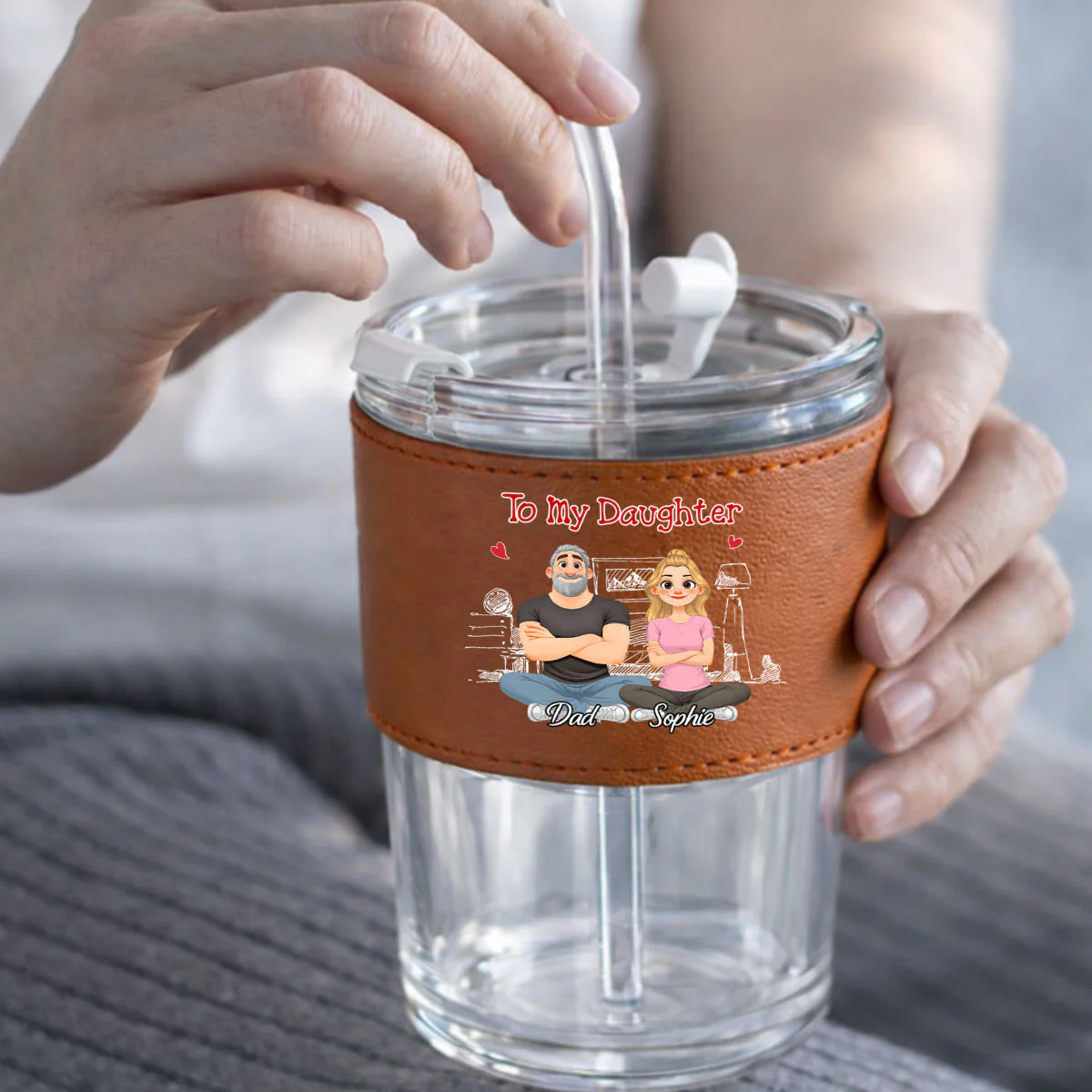 Being Your Father - Personalized Custom Leather Glass Cup - Image 3