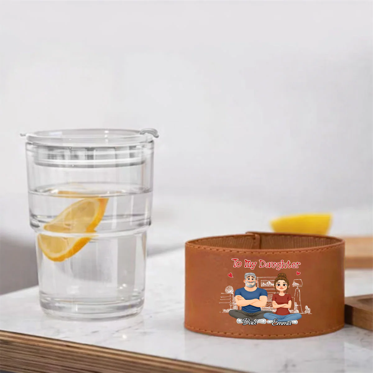 Being Your Father - Personalized Custom Leather Glass Cup - Image 4
