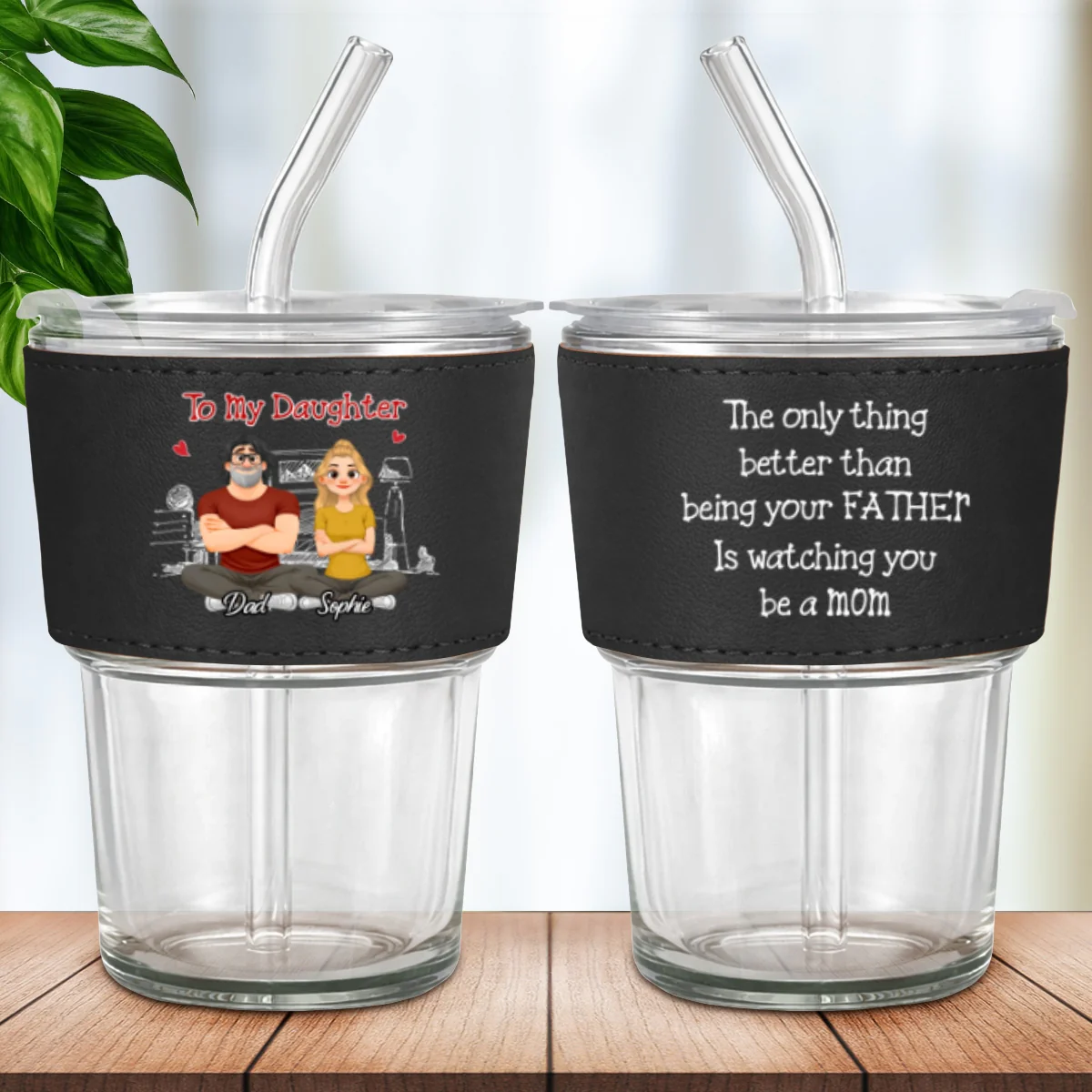 Being Your Father - Personalized Custom Leather Glass Cup - Image 7