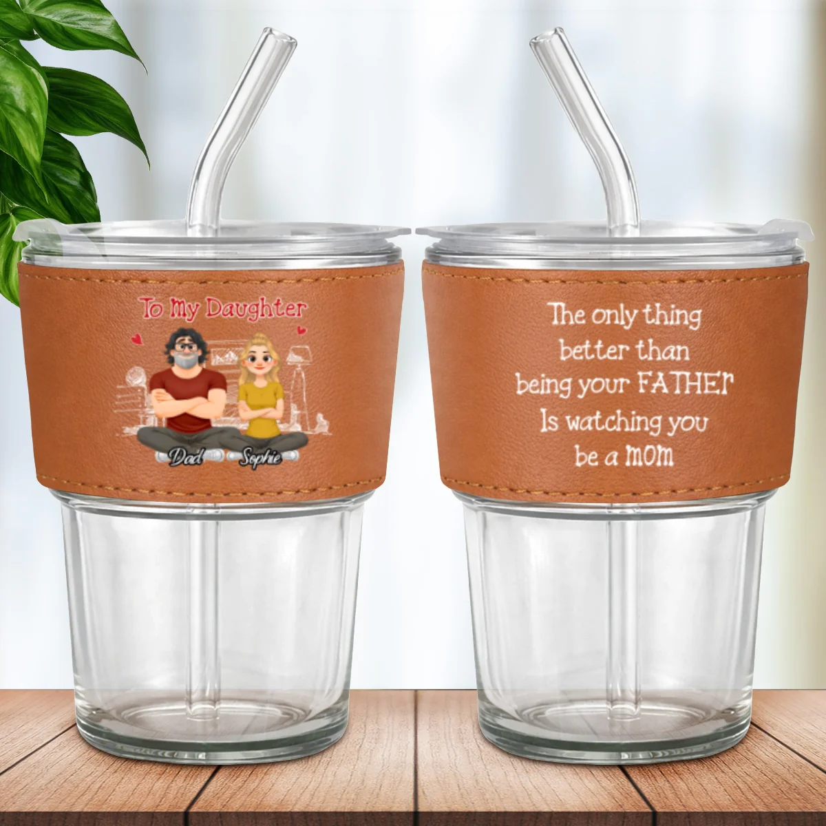 Being Your Father - Personalized Custom Leather Glass Cup - Image 8