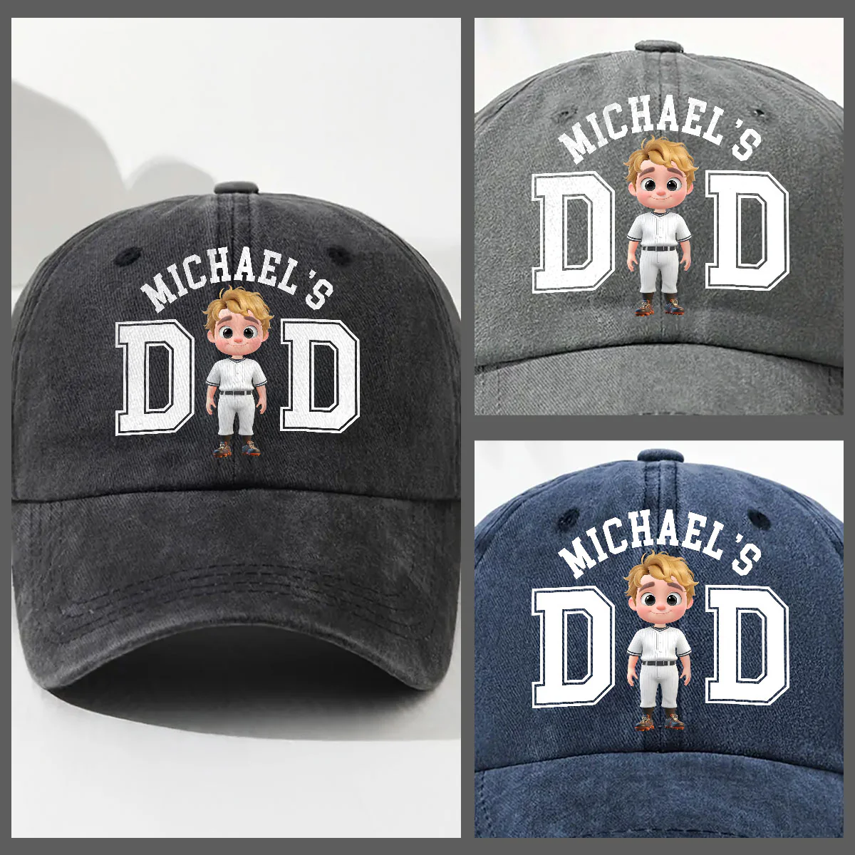 Belongs To The Baseball Dad - Personalized Custom Vintage Washed Denim Cap - Image 4