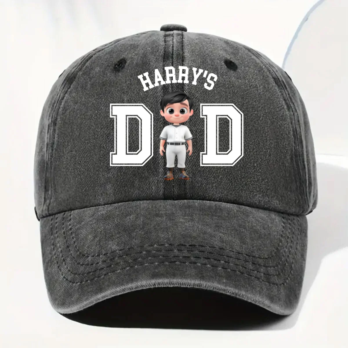 Belongs To The Baseball Dad - Personalized Custom Vintage Washed Denim Cap - Image 6