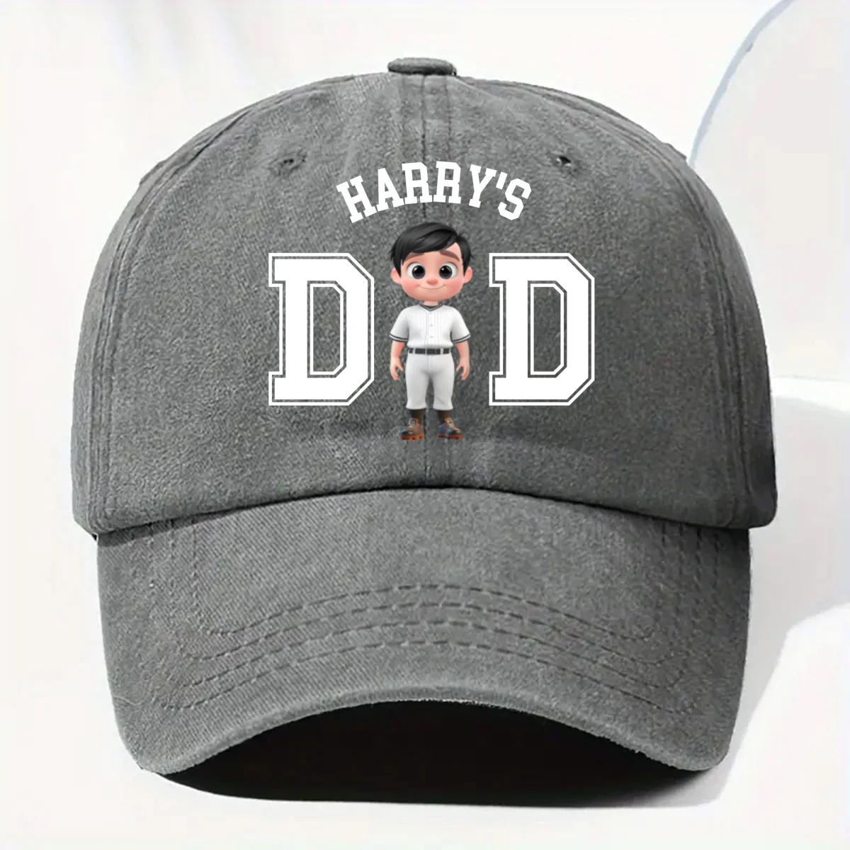 Belongs To The Baseball Dad - Personalized Custom Vintage Washed Denim Cap - Image 7