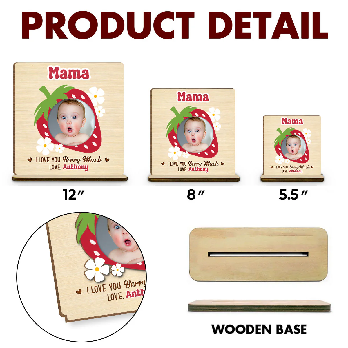 Berry Much - Personalized Custom 2-Layer Wood Plaque With Flat Base - Image 6