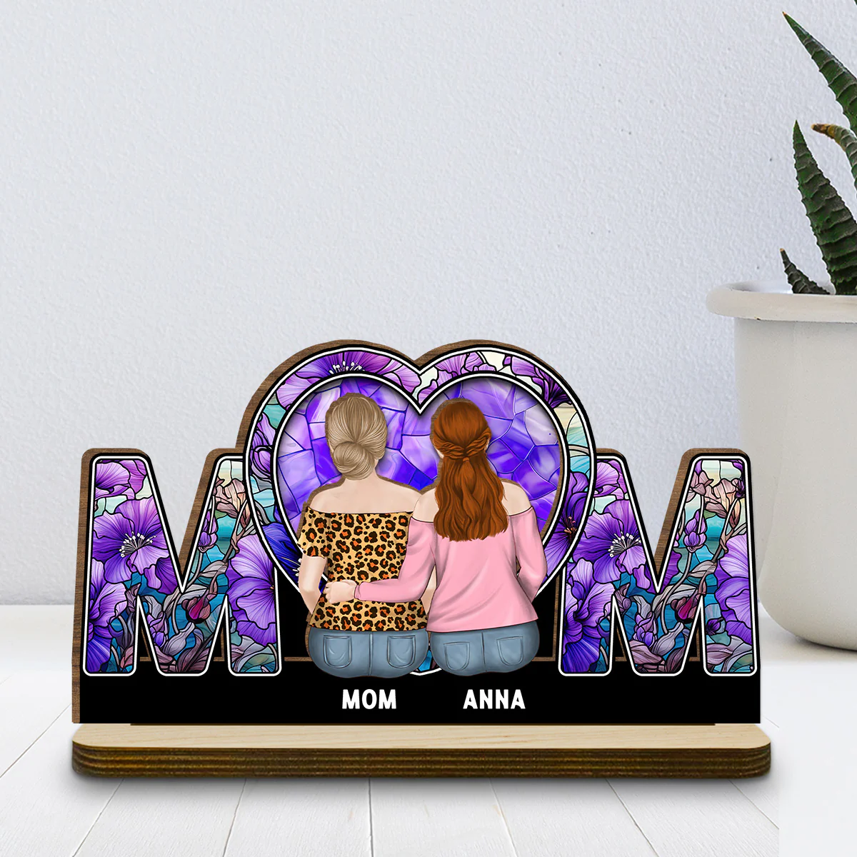 Beside Mom - Personalized Custom 2-Layer Wood Plaque With Flat Base - Image 2