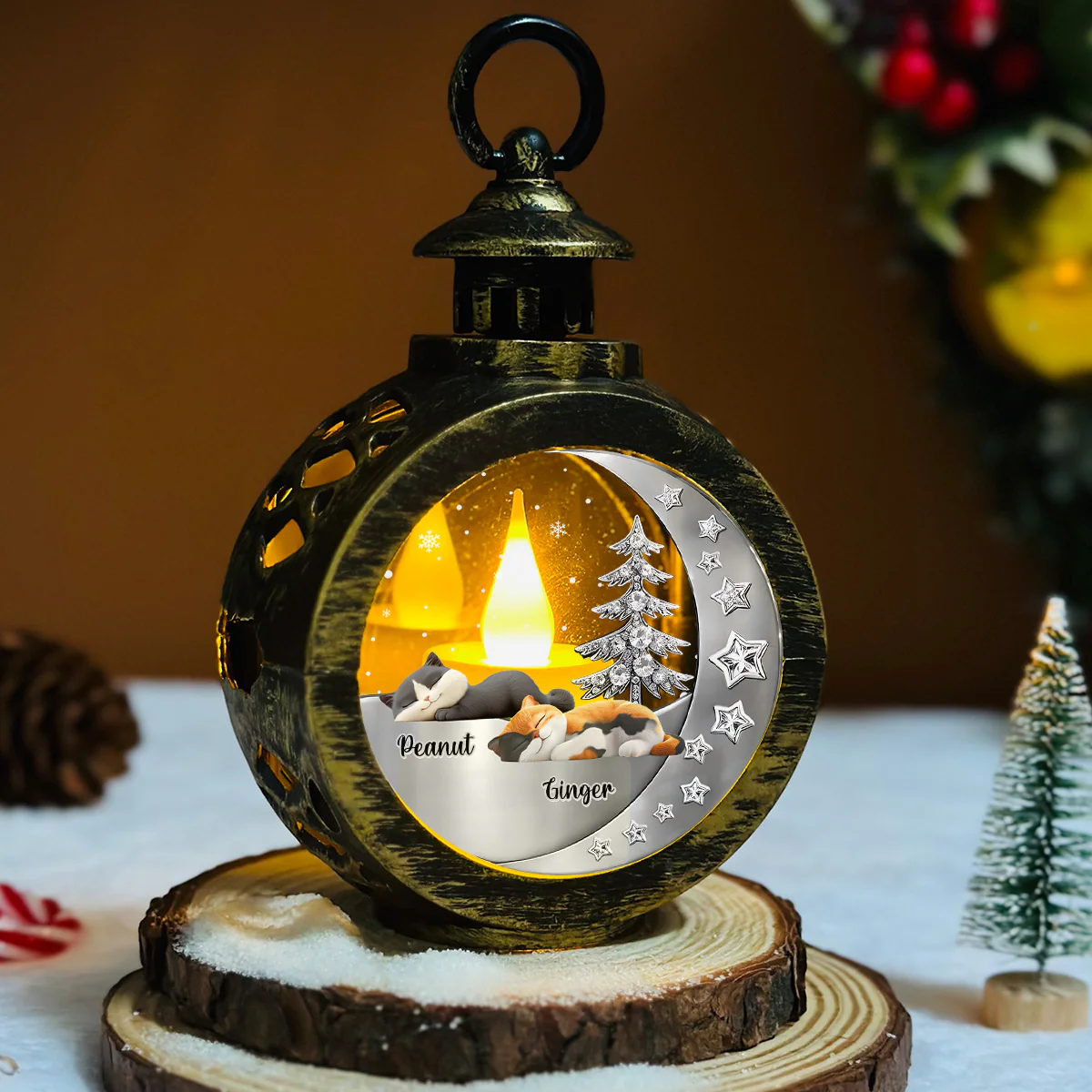 Beside My Cat - Personalized Custom 3D Effect Christmas Lantern - Image 5