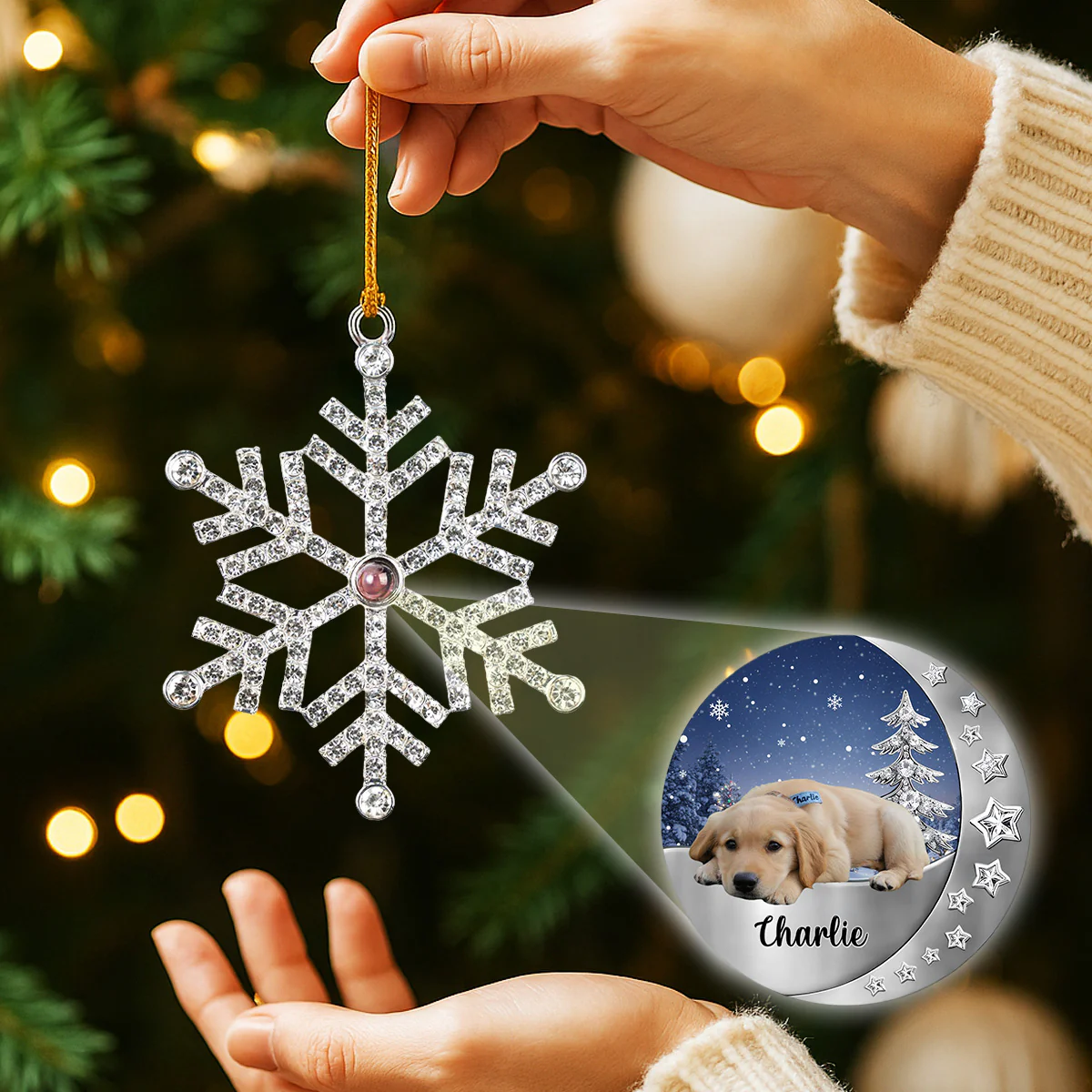 Beside You - Personalized Custom Photo Snowflake Projection Ornament - Image 2