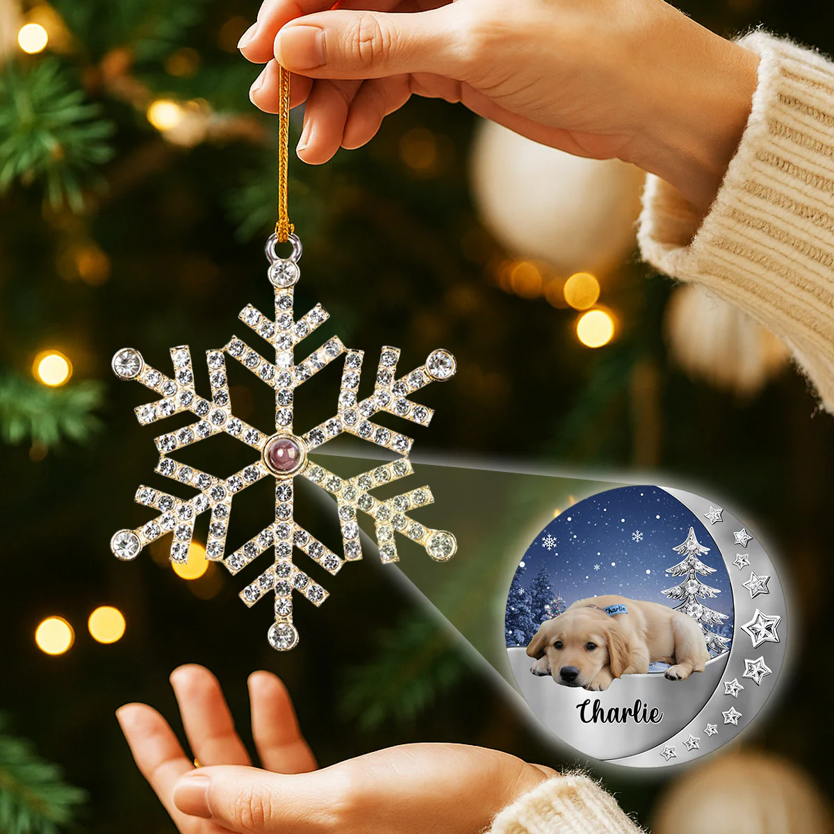 Beside You - Personalized Custom Photo Snowflake Projection Ornament - Image 3
