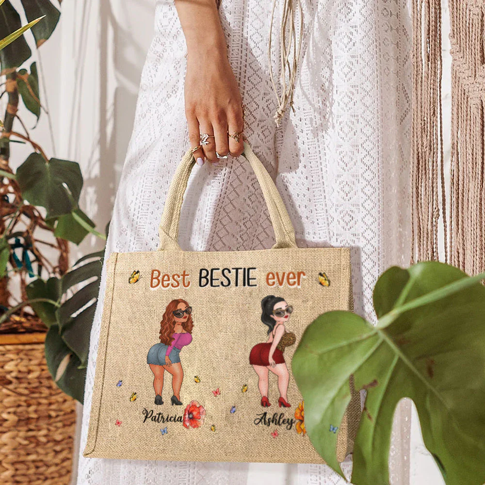 Best Bestie Ever - Personalized Custom Jute Tote Bag - Image 3