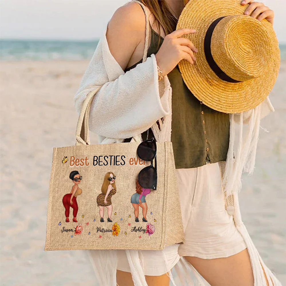 Best Bestie Ever - Personalized Custom Jute Tote Bag - Image 5