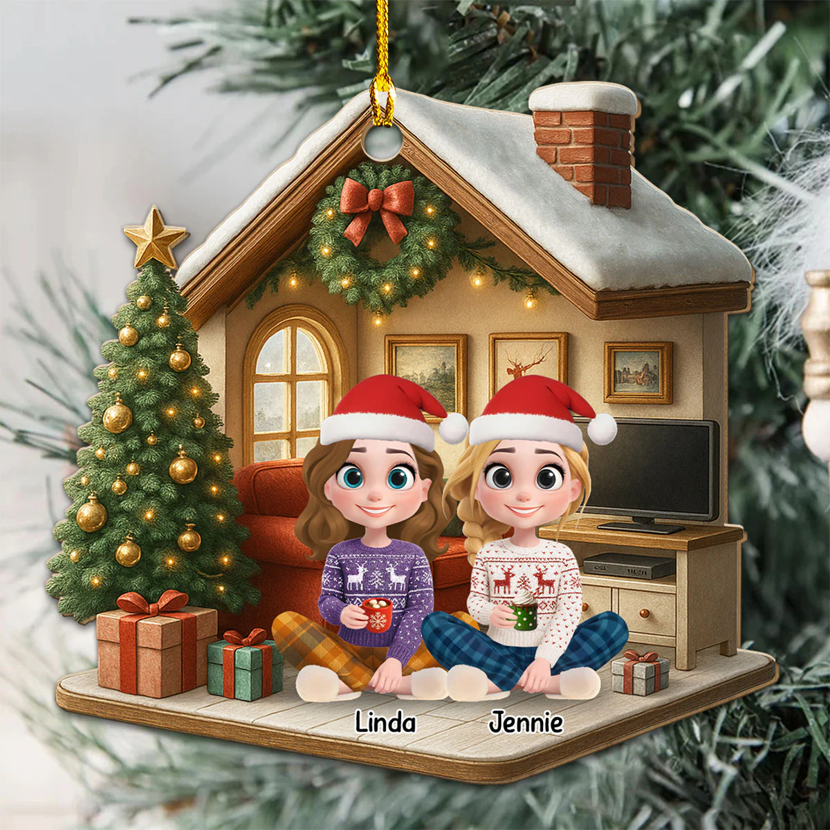 Best Besties Ever - Personalized Custom 3D Effect Wood Ornament - Image 3