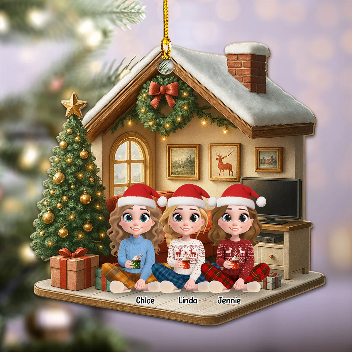 Best Besties Ever - Personalized Custom 3D Effect Wood Ornament - Image 4