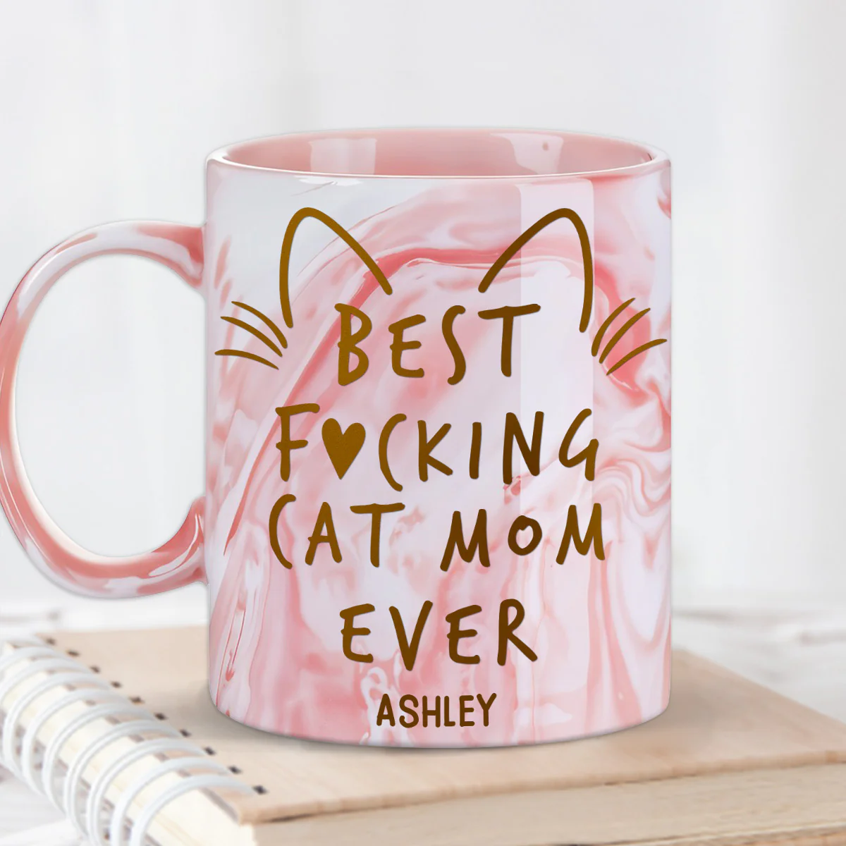 Best Cat Mom - Personalized Custom Pink Marble Mug - Image 2