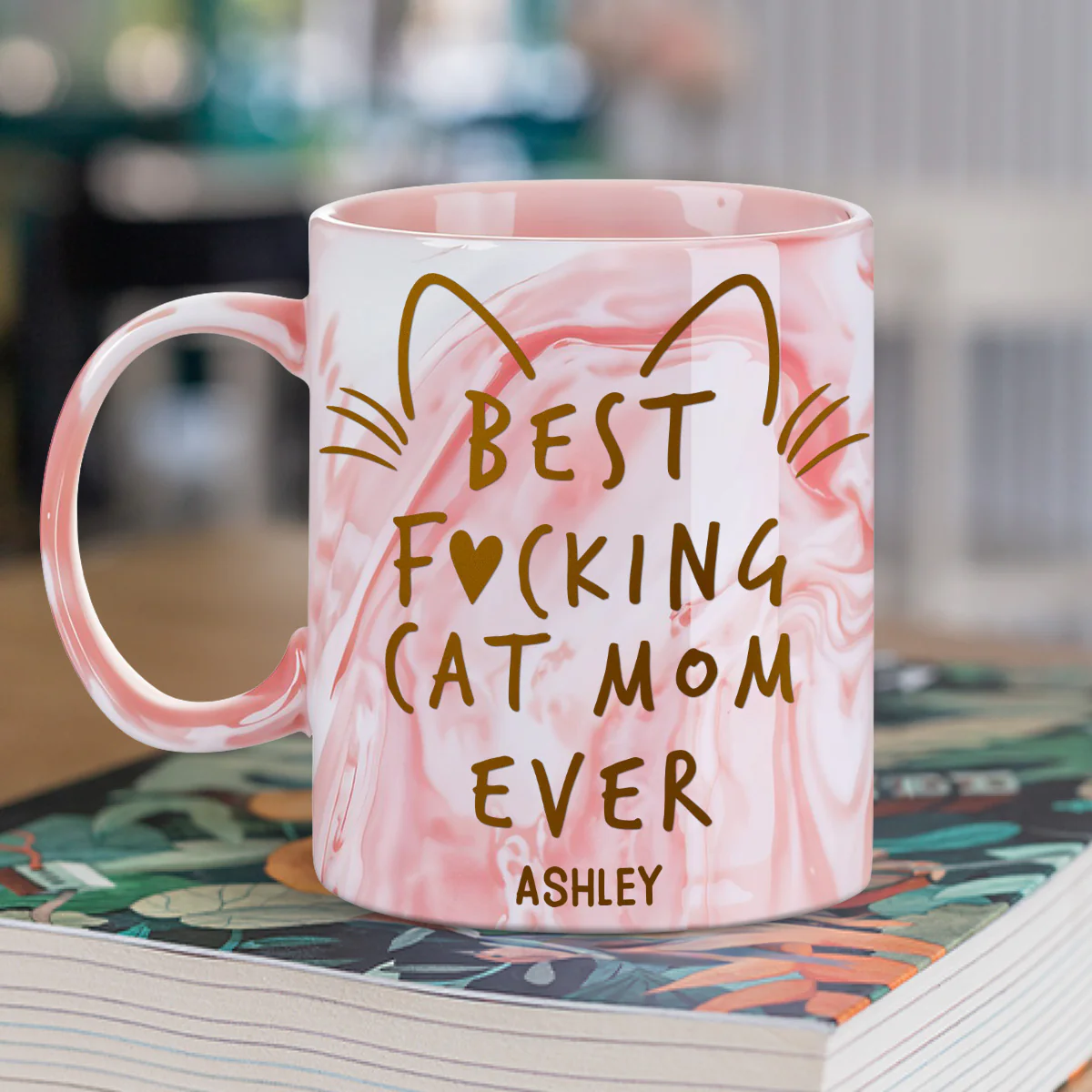 Best Cat Mom - Personalized Custom Pink Marble Mug - Image 5
