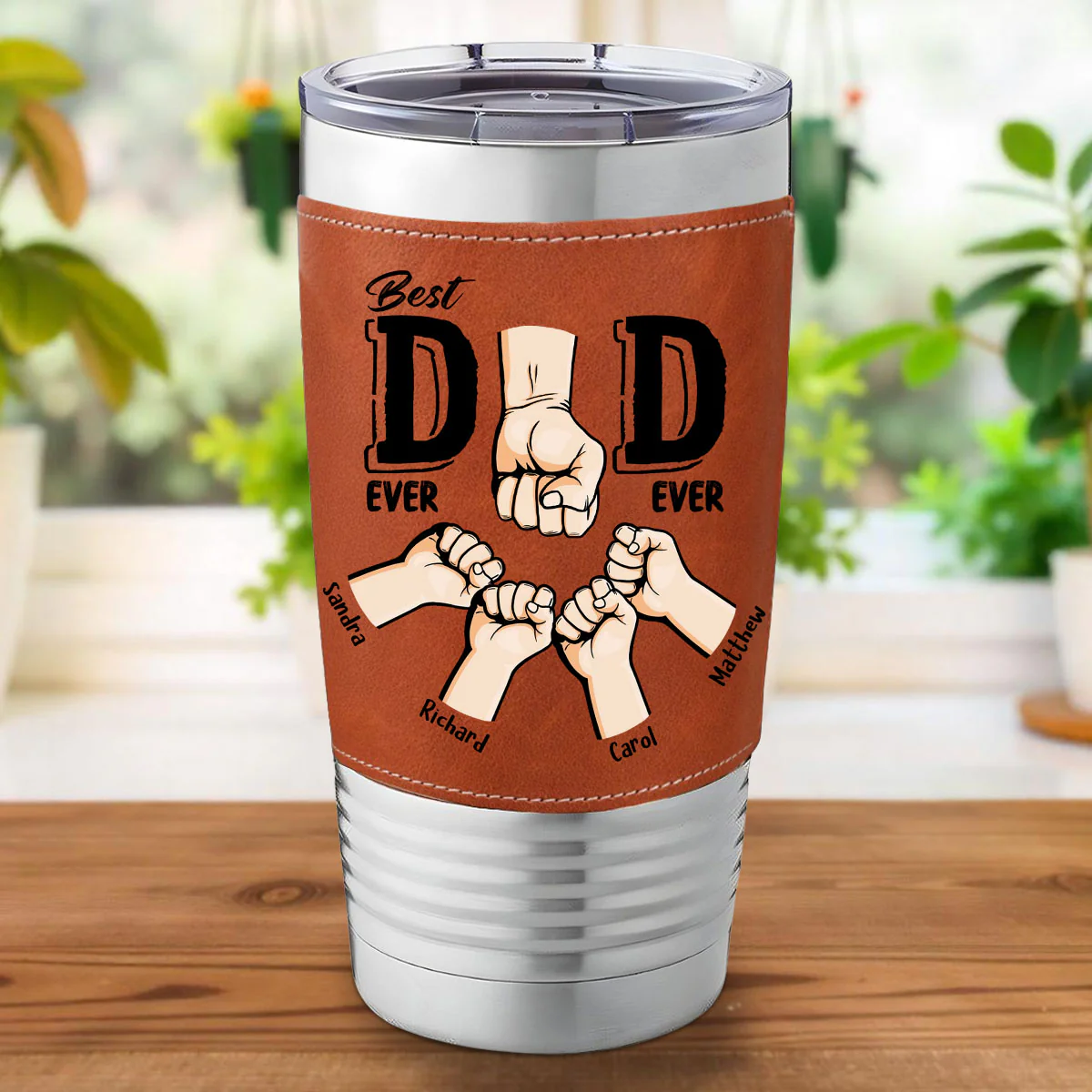 Best Dad Ever Ever - Personalized Custom Leather Tumbler - Image 3