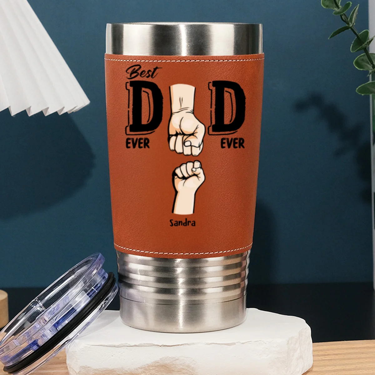 Best Dad Ever Ever - Personalized Custom Leather Tumbler - Image 7