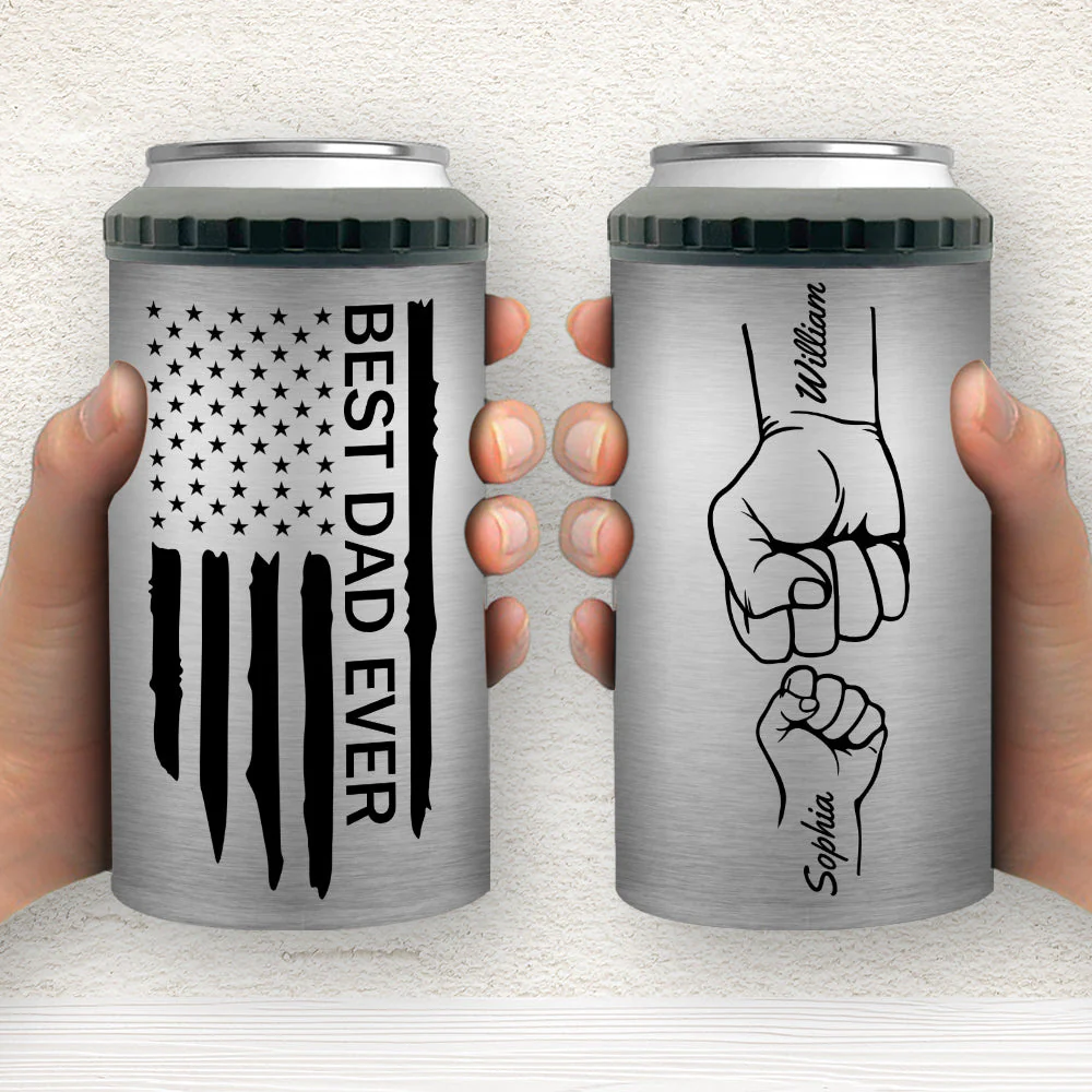 Best Dad Ever Fist Bump - Personalized Custom Can Cooler Tumbler - Image 2