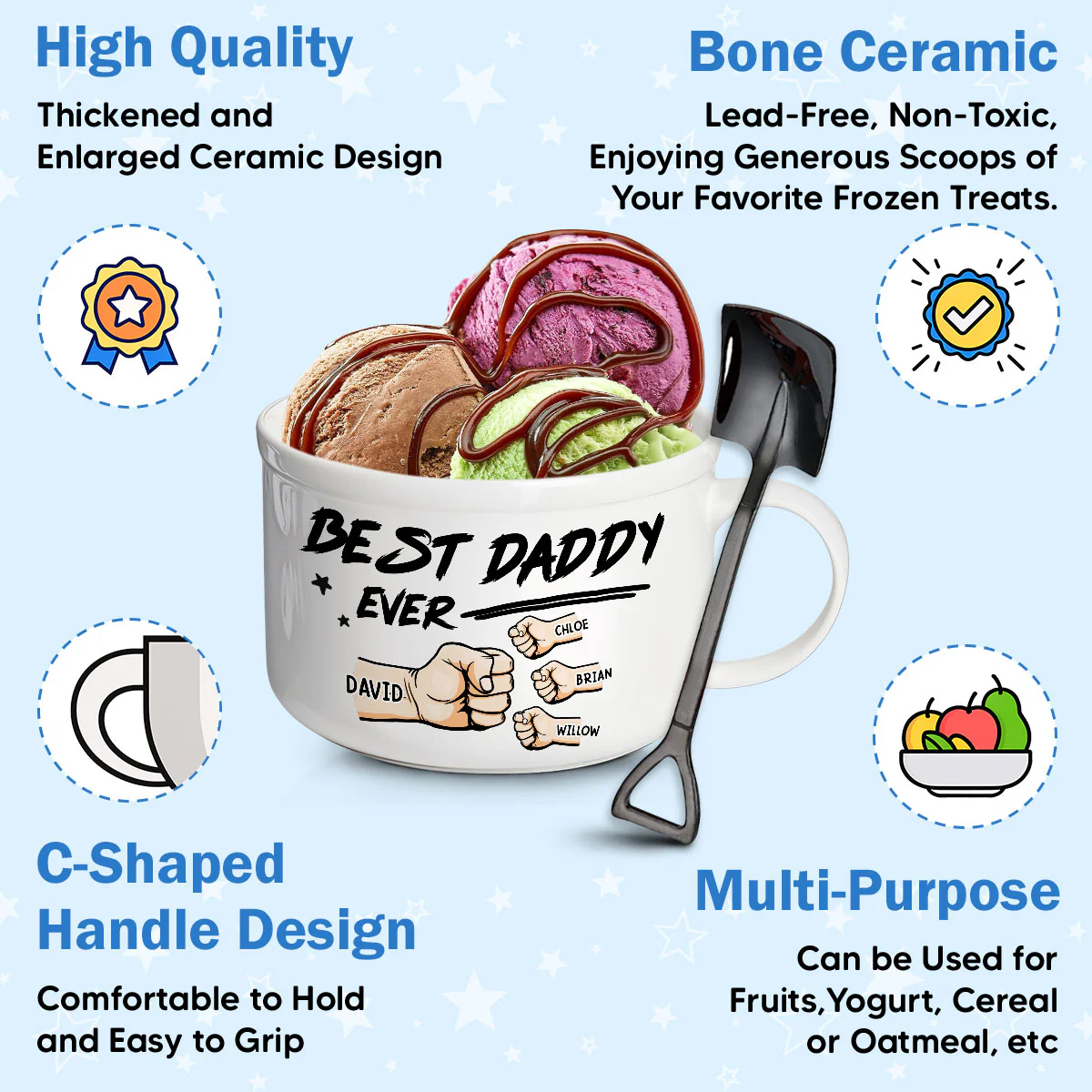 Best Dad Ever - Personalized Custom Ceramic Bowl - Image 5