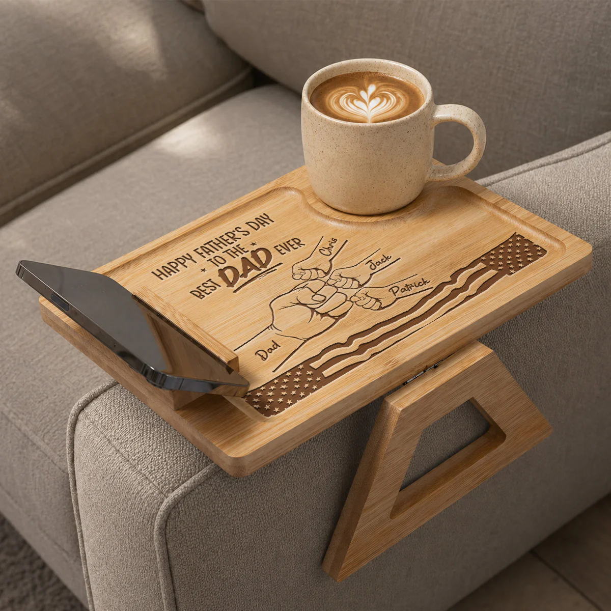 Best Dad Ever - Personalized Custom Engraved Wooden Couch Arm Table - Image 3