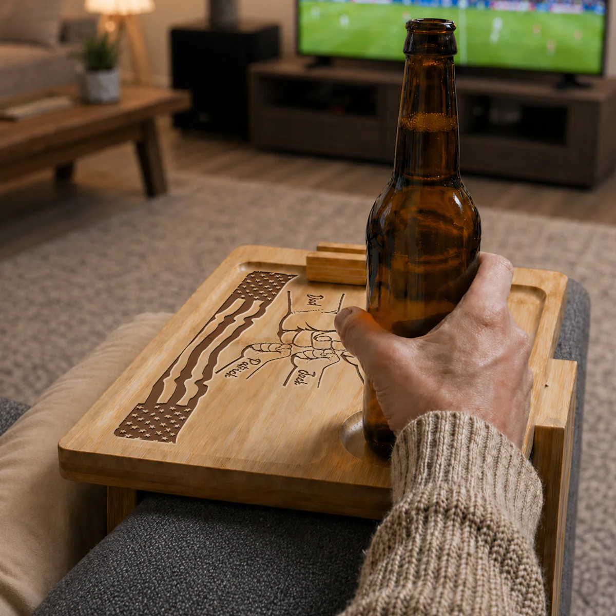 Best Dad Ever - Personalized Custom Engraved Wooden Couch Arm Table - Image 4