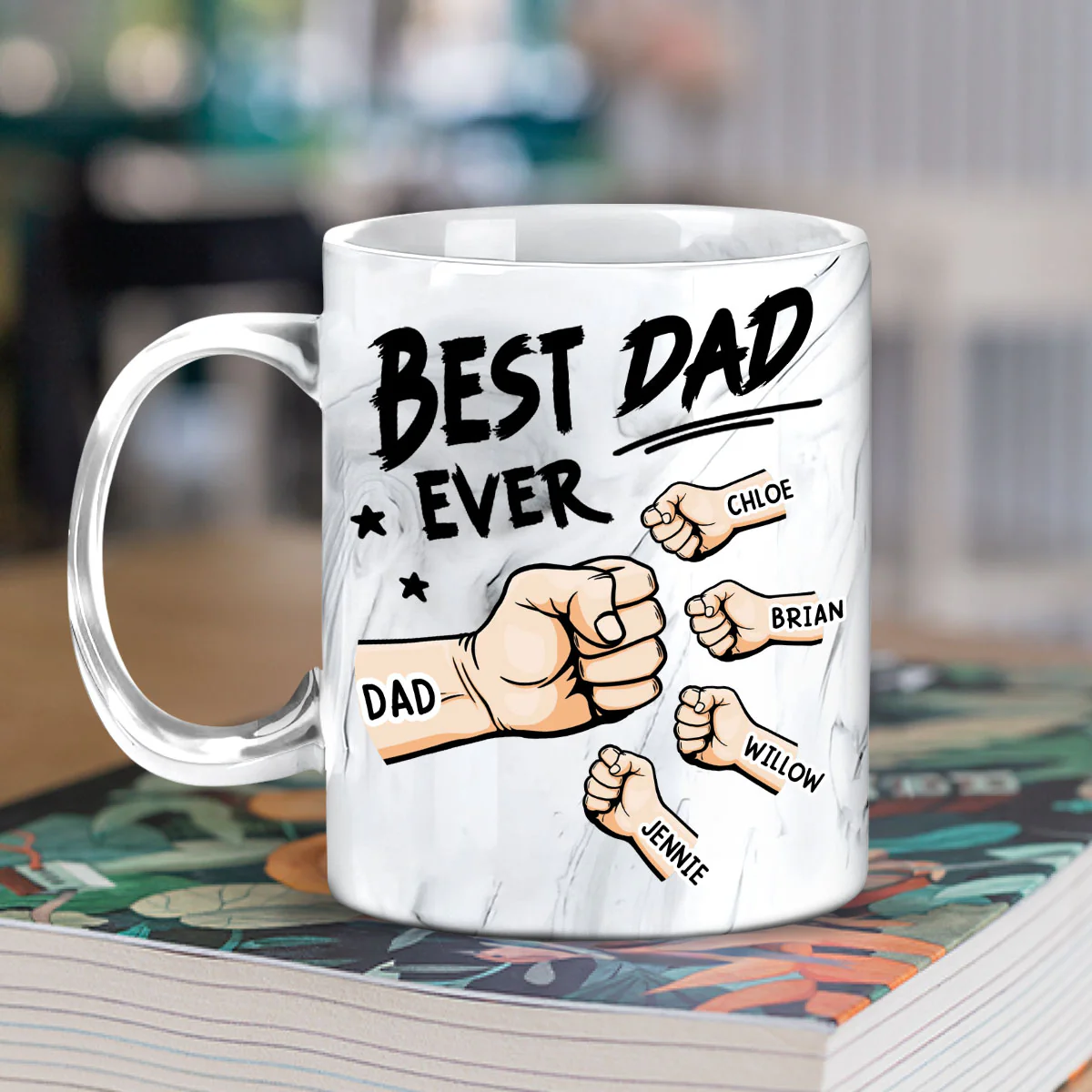 Best Dad Ever - Personalized Custom Grey Marble Mug - Image 2