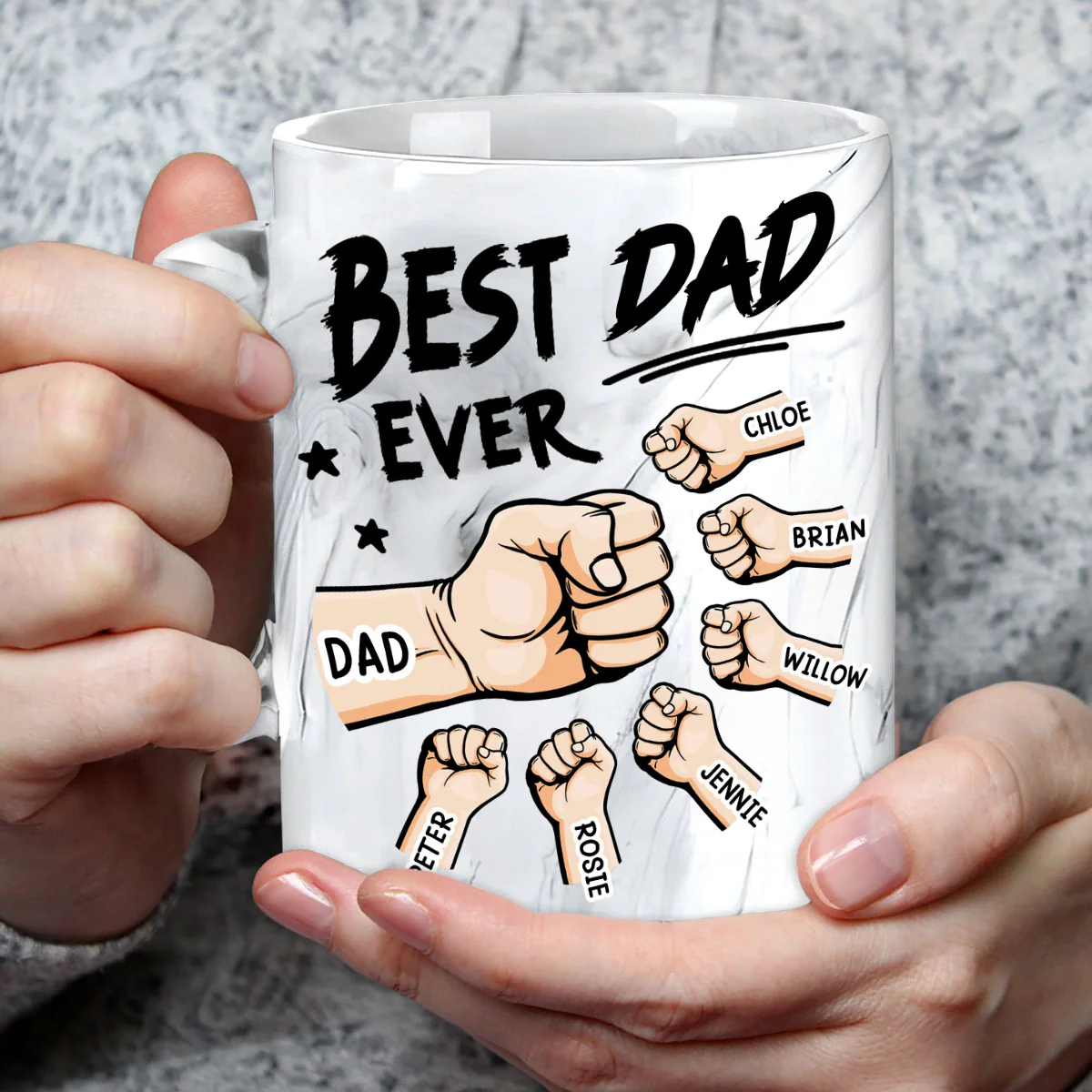 Best Dad Ever - Personalized Custom Grey Marble Mug - Image 4