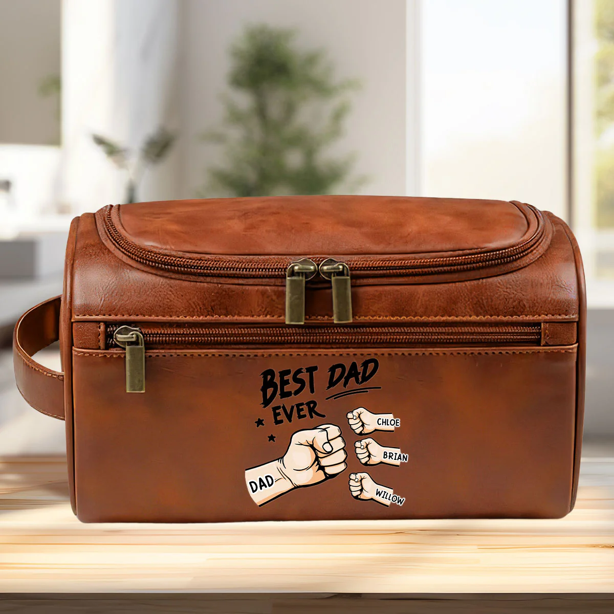 Best Dad Ever - Personalized Custom Leather Toiletry Bag - Image 2