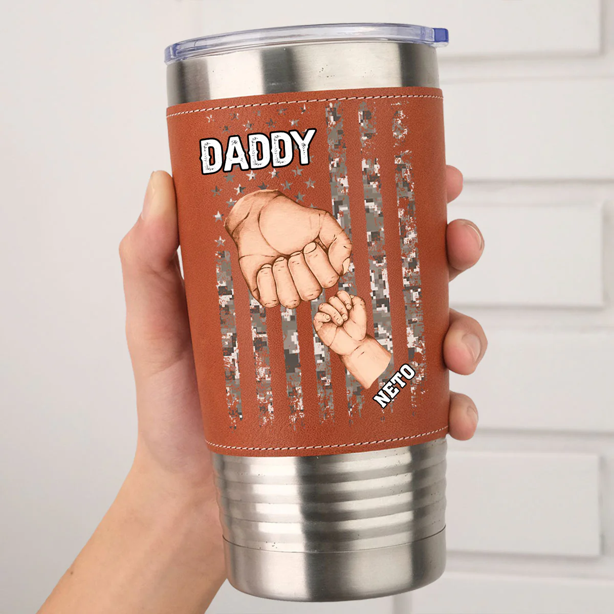 Best Dad Ever - Personalized Custom Leather Tumbler - Image 3