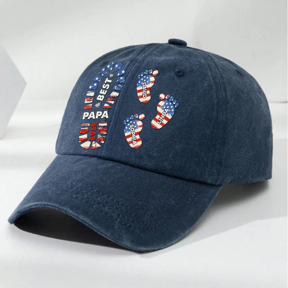 Best Dad Ever - Personalized Custom Vintage Washed Denim Cap - Image 4