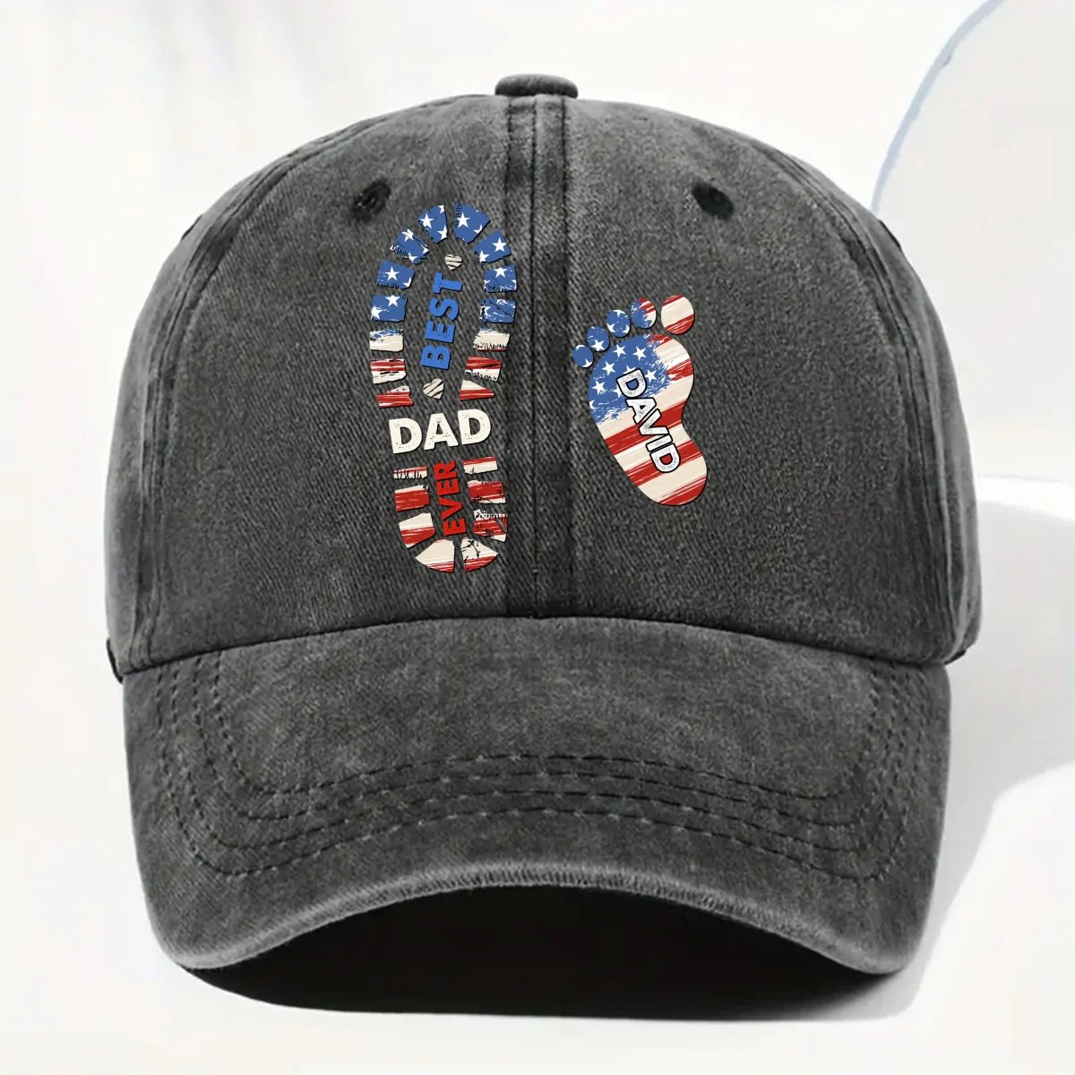 Best Dad Ever - Personalized Custom Vintage Washed Denim Cap - Image 7