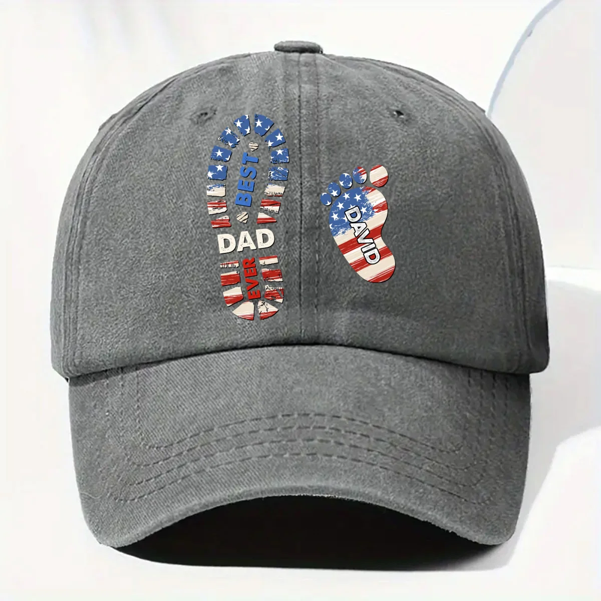 Best Dad Ever - Personalized Custom Vintage Washed Denim Cap - Image 8