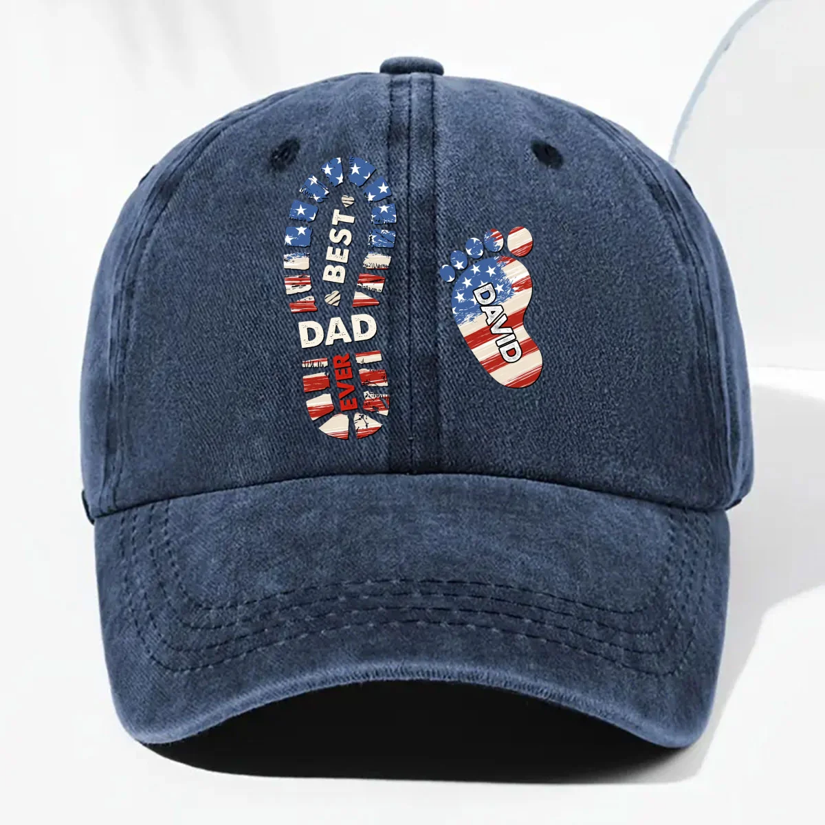 Best Dad Ever - Personalized Custom Vintage Washed Denim Cap - Image 9