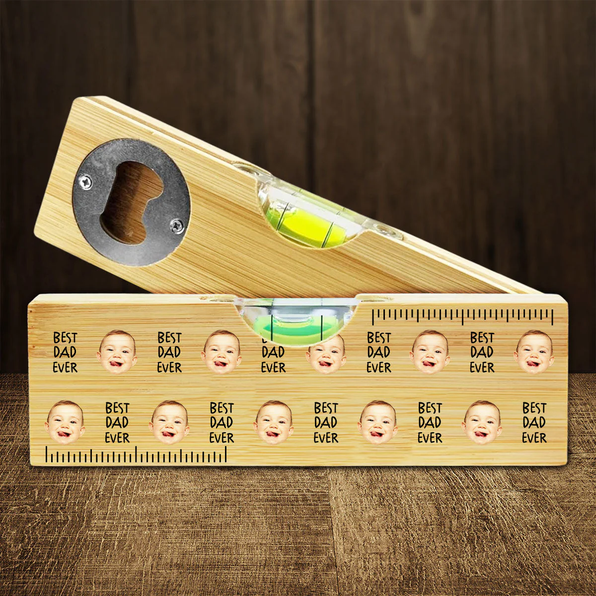 Best Dad Ever - Personalized Custom Wooden Spirit Level Bottle Opener - Image 2