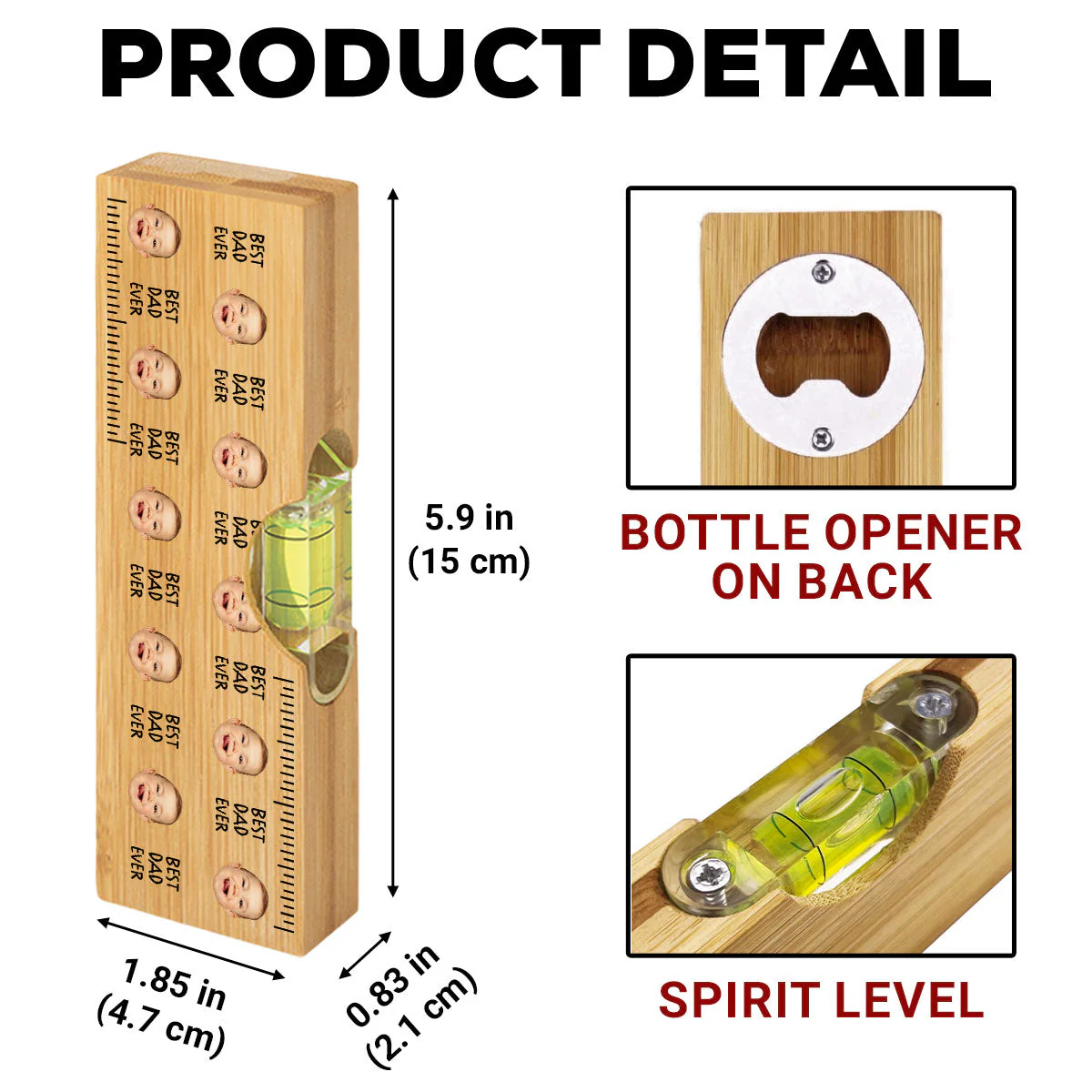 Best Dad Ever - Personalized Custom Wooden Spirit Level Bottle Opener - Image 6