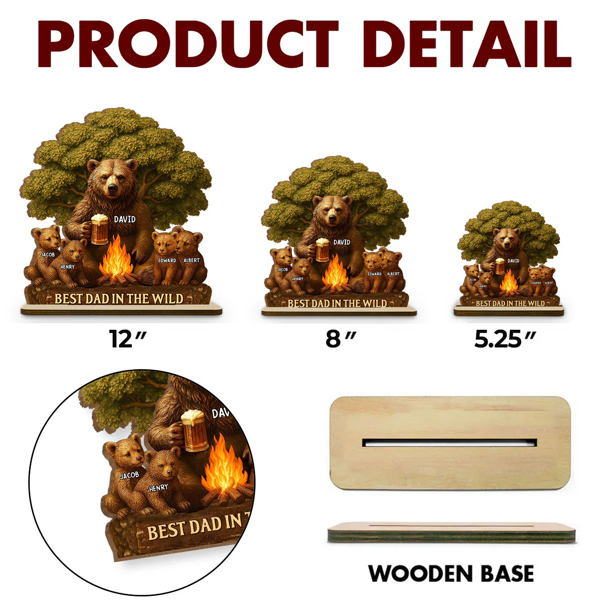Best Dad In The Wild - Personalized Custom 2-Layer Wood Plaque With Flat Base - Image 4