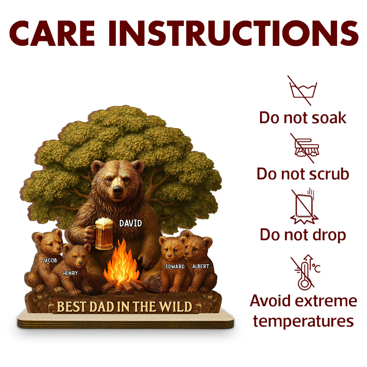 Best Dad In The Wild - Personalized Custom 2-Layer Wood Plaque With Flat Base - Image 5