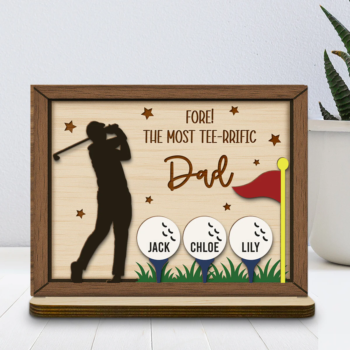 Best Dad On The Green - Personalized Custom 2-Layer Wood Plaque With Flat Base - Image 2