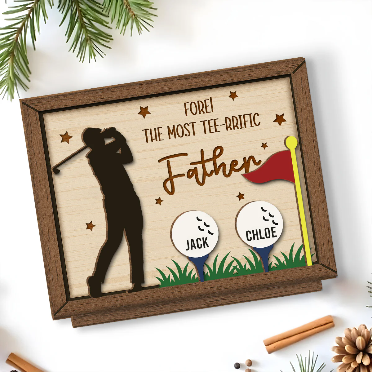 Best Dad On The Green - Personalized Custom 2-Layer Wood Plaque With Flat Base - Image 5