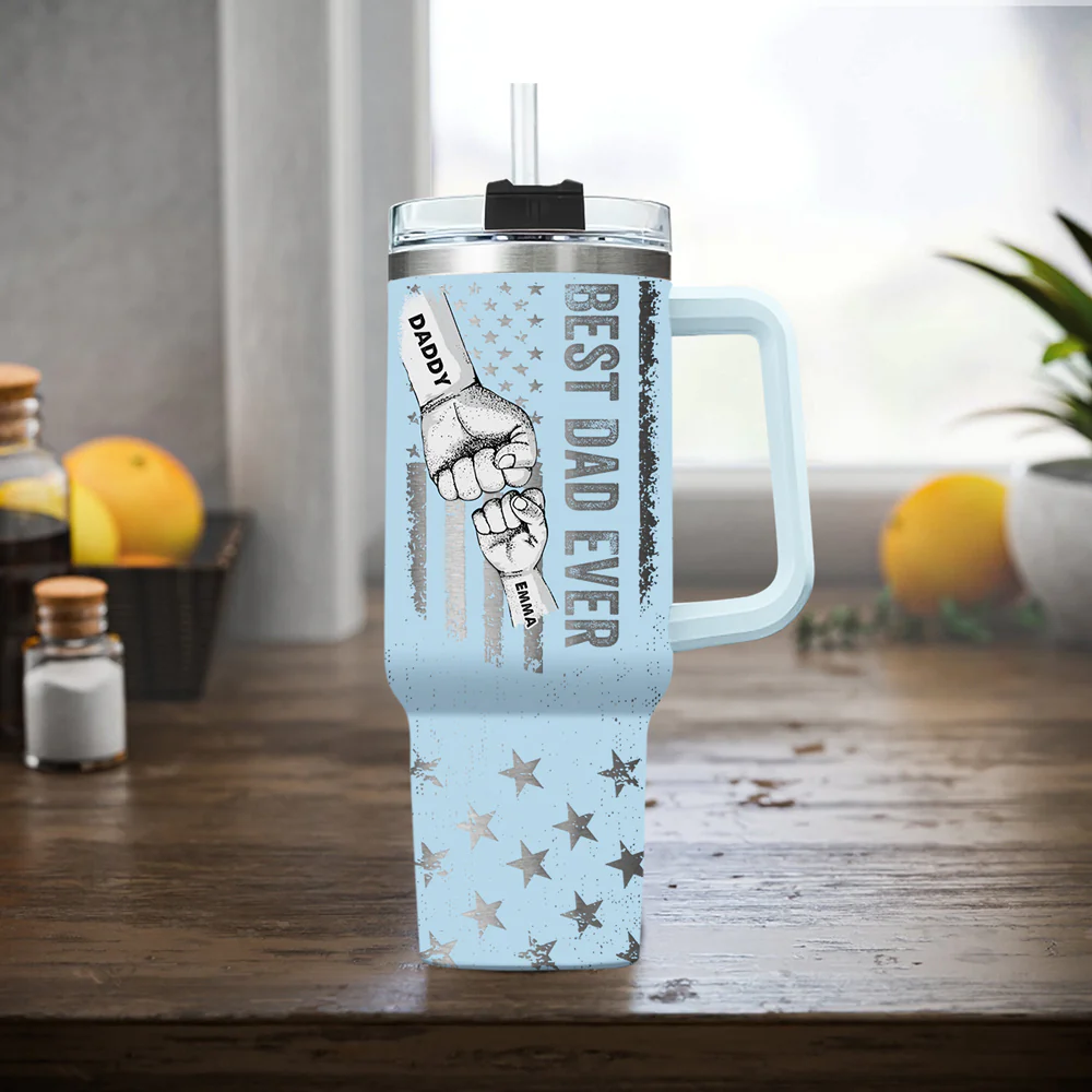 Best Dad - Personalized Custom Engraved 40oz Tumbler With Handle - Image 3
