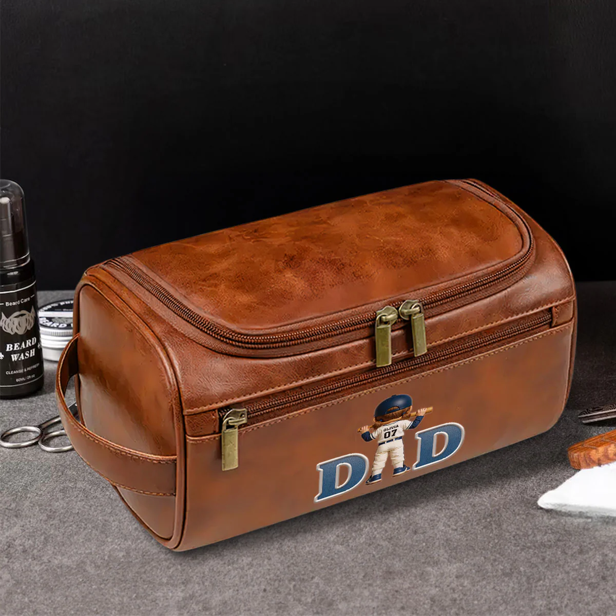 Best Dad - Personalized Custom Leather Toiletry Bag - Image 3